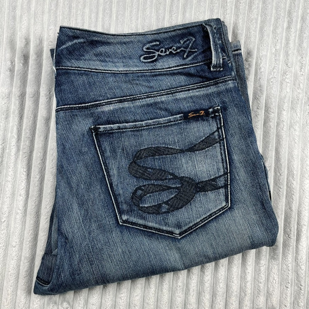 Seven 7 Bootcut Jeans Women's 12 (Fits 35x32) Medium Wash Embroidered *Flaws